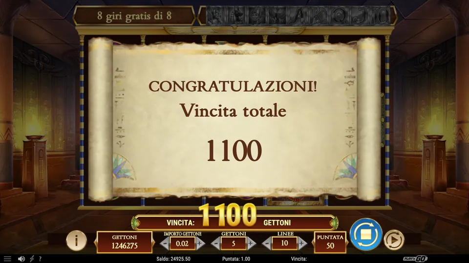 Vincita totale: 1.100 gettoni